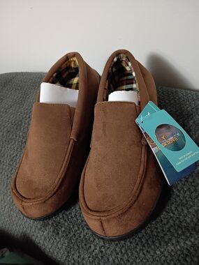 Men's Brown Suede-Look Slip-On Loafers by